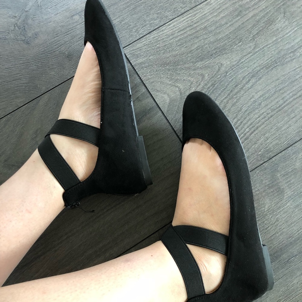 Black Vegan Suede Ballet Wrap Ankle Slip on Flats - Picture 8 of 8